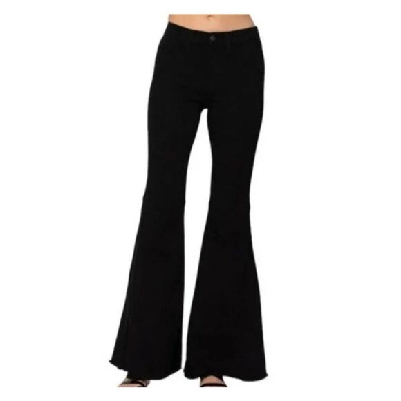 Women's Distressed Black Flare Jeans - Picture 1 of 6